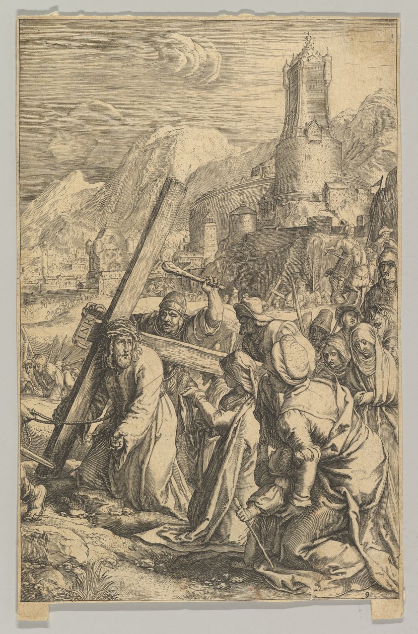 Kristus kantaa ristiä, Kristuksen kärsimyksestä, n. 1623. tekijältä Ludovicus Siceram
