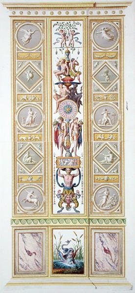 Vatikaanin Rafaelin loggian paneeli, Giovanni Volpaton (1735-1804) kaiverruksesta "Delle Loggie di Rafaele nel Vaticano". tekijältä Ludovicus Tesio (after) Taurinensis