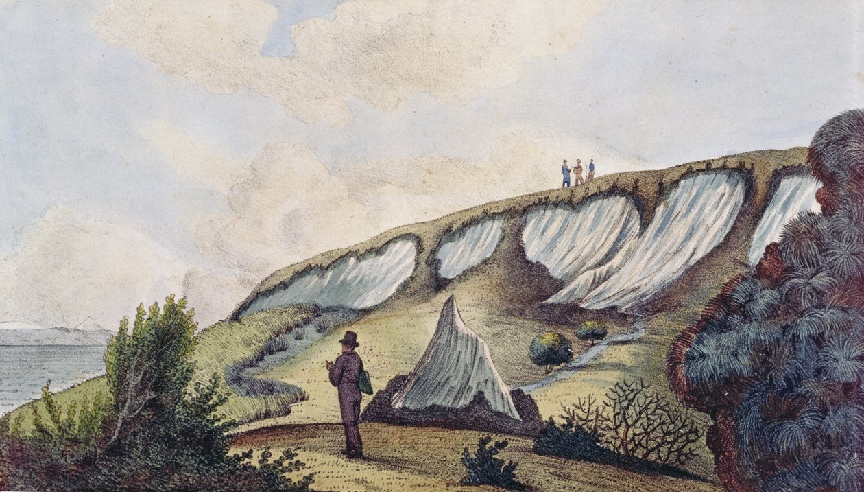 Näkymä Kotzebuen lahden jäätiköille, Kamtšatka, "Voyage Pittoresque Autour Du Monde", 1822 tekijältä Ludwig Choris