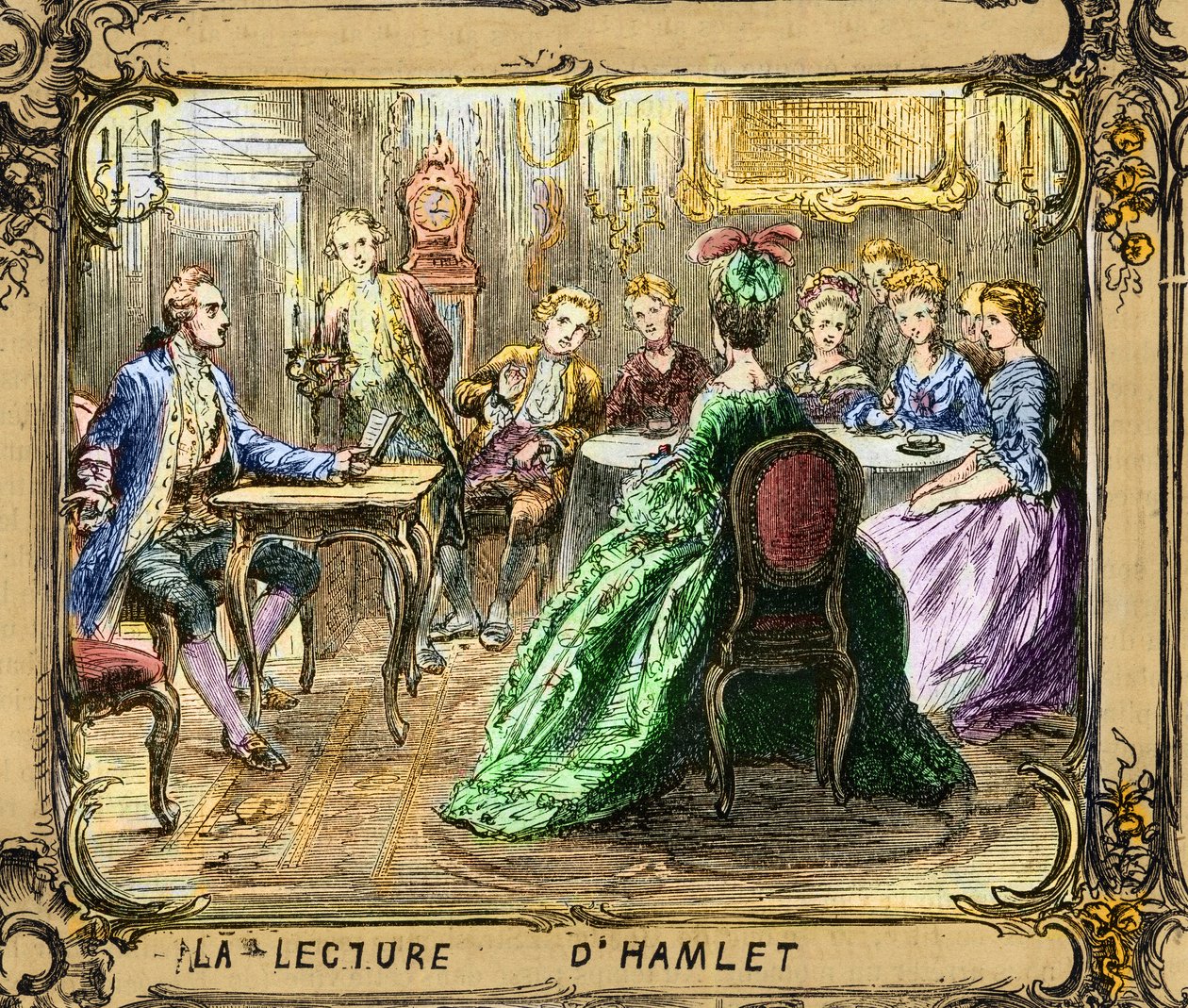 La Luento de Hamlet (Shakespeare) - Hamletin lukeminen - Johann Wolfgang von Goethe Strasbourgissa 1770 - kaiverrus Ludwig Pietschin (1824-1911) mukaan tekijältä Ludwig (after) Pietsch
