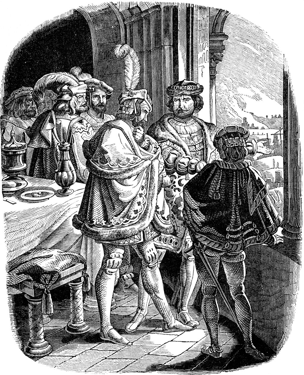 Frederick I -ateria Heidelbergin linnassa 1462 Kuvitus E. Dullerin Saksan kansan historiasta, 1840 tekijältä Ludwig Adrian Richter
