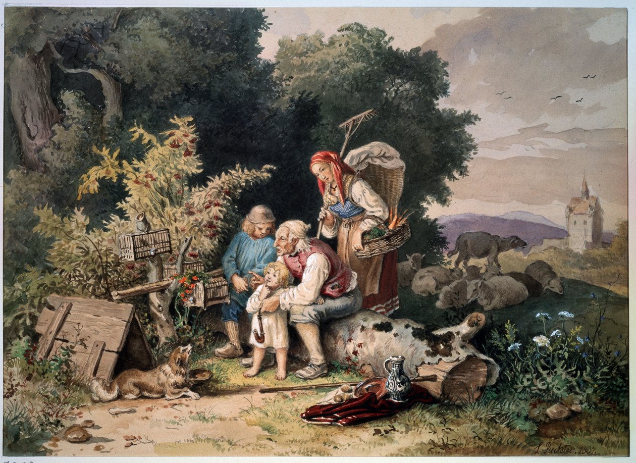 ""Paimenen perhe"" (Paimenen perhe) Ludwig Richterin (1803-1884) akvarelli 1837 Pushkin-museo Moskova tekijältä Ludwig Adrian Richter