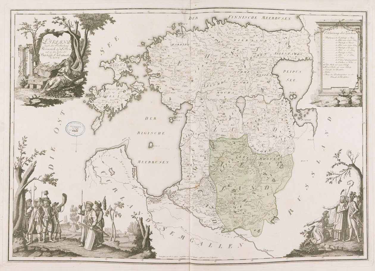 Viron ja Latvian yleinen kartta. Atlas de la Livonie, 1798. tekijältä Ludwig August von Mellin