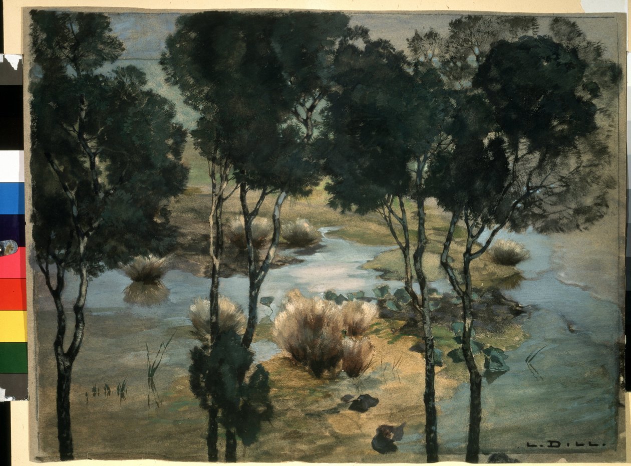 ""maisema"" Akvarelli- ja guassimaalaus Ludwig Dill (1848-1940) noin 1900 Pushkin-museo, Moskova tekijältä Ludwig Dill