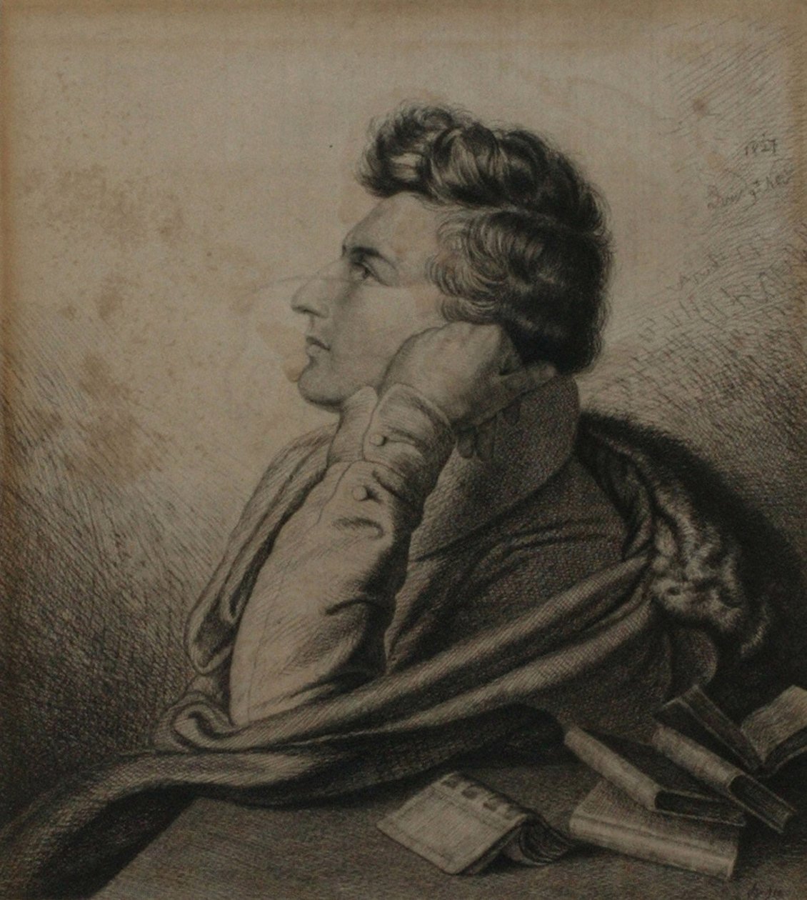 Runoilija Heinrich Heinen muotokuva 1797-1856, 1827 tekijältä Ludwig Emil Grimm