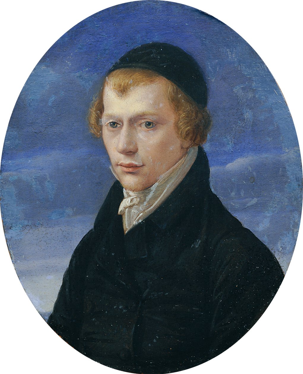 Puolipitkä muotokuva punatukkaisesta herrasmiehestä, jolla on kangaslippis tekijältä Ludwig Ferdinand Schnorr von Carolsfeld