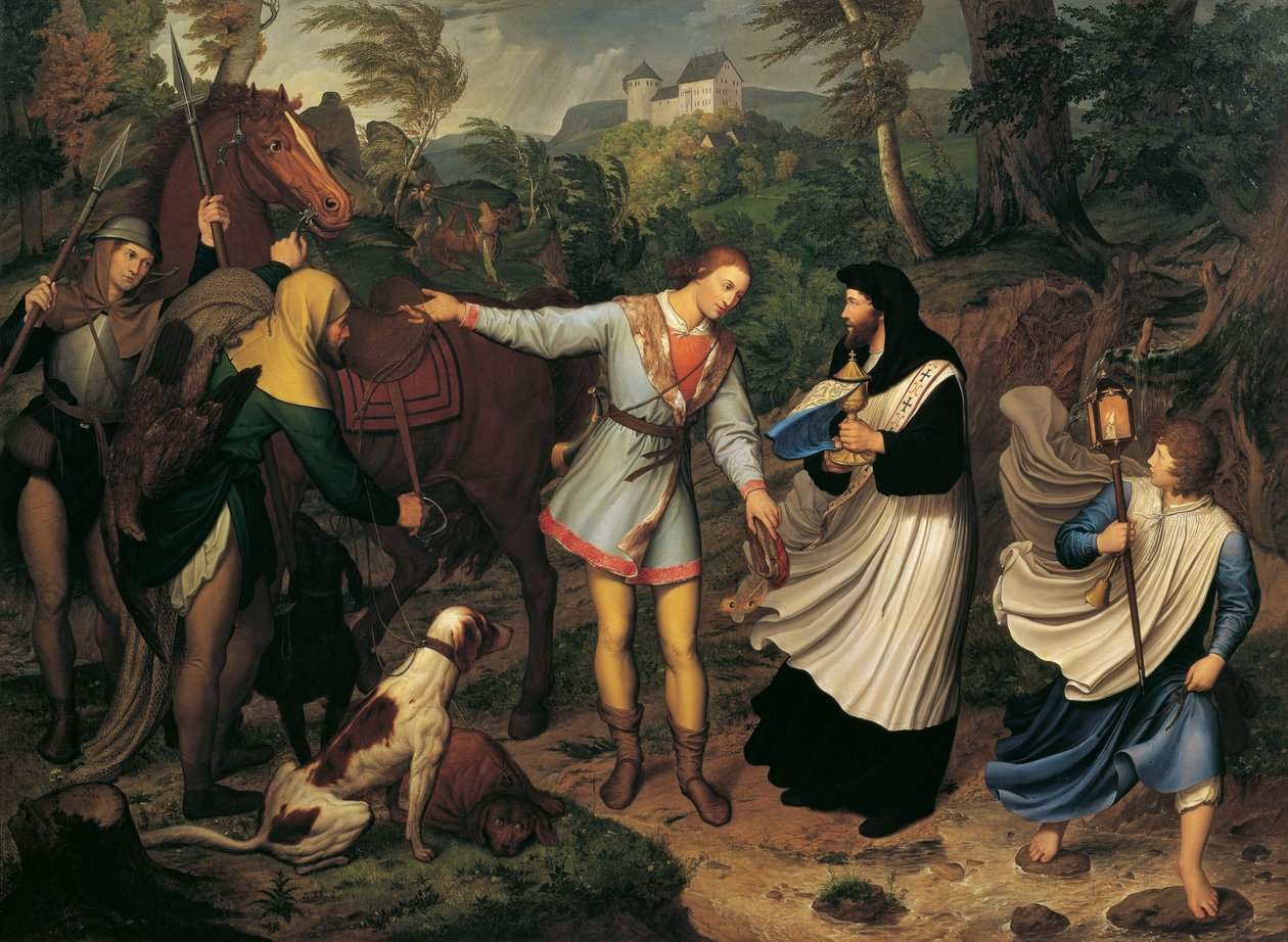 Habsburgin Rudolf ja pappi, 1828. tekijältä Ludwig Ferdinand Schnorr von Carolsfeld