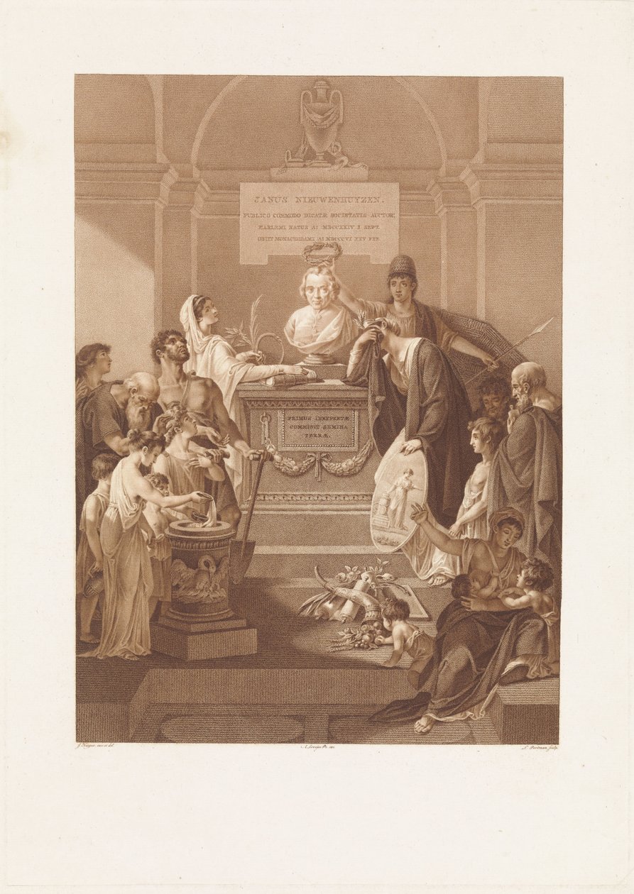 Allegorinen kohtaus Jan Nieuwenhuyzenin muistokivellä, kuoli vuonna 1806 tekijältä Ludwig Gottlieb Portman