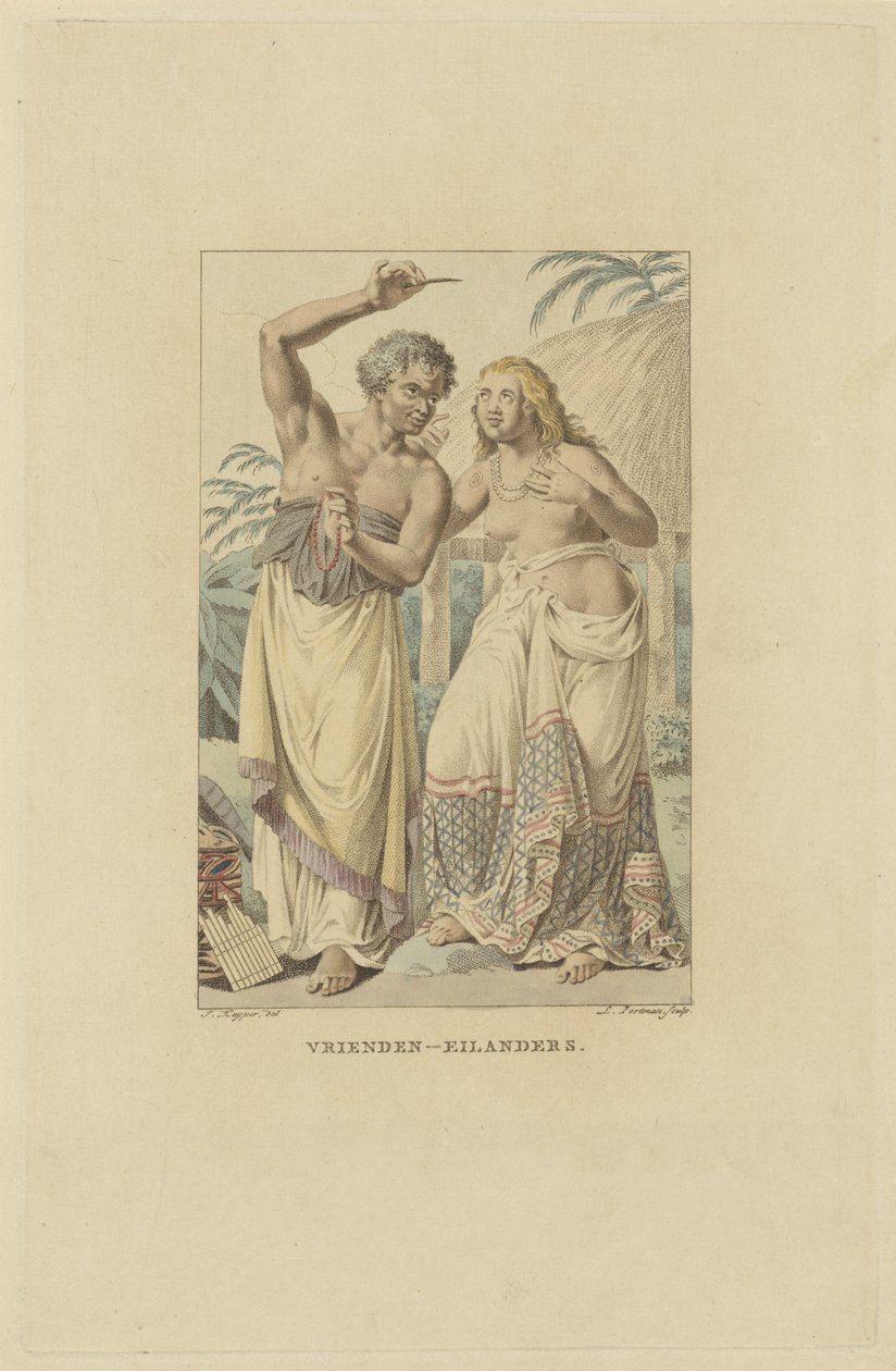 Ystävien saarten (Tongan saaristo) asukkaat Friends-Islanders (otsikko esineessä) tekijältä Ludwig Gottlieb Portman