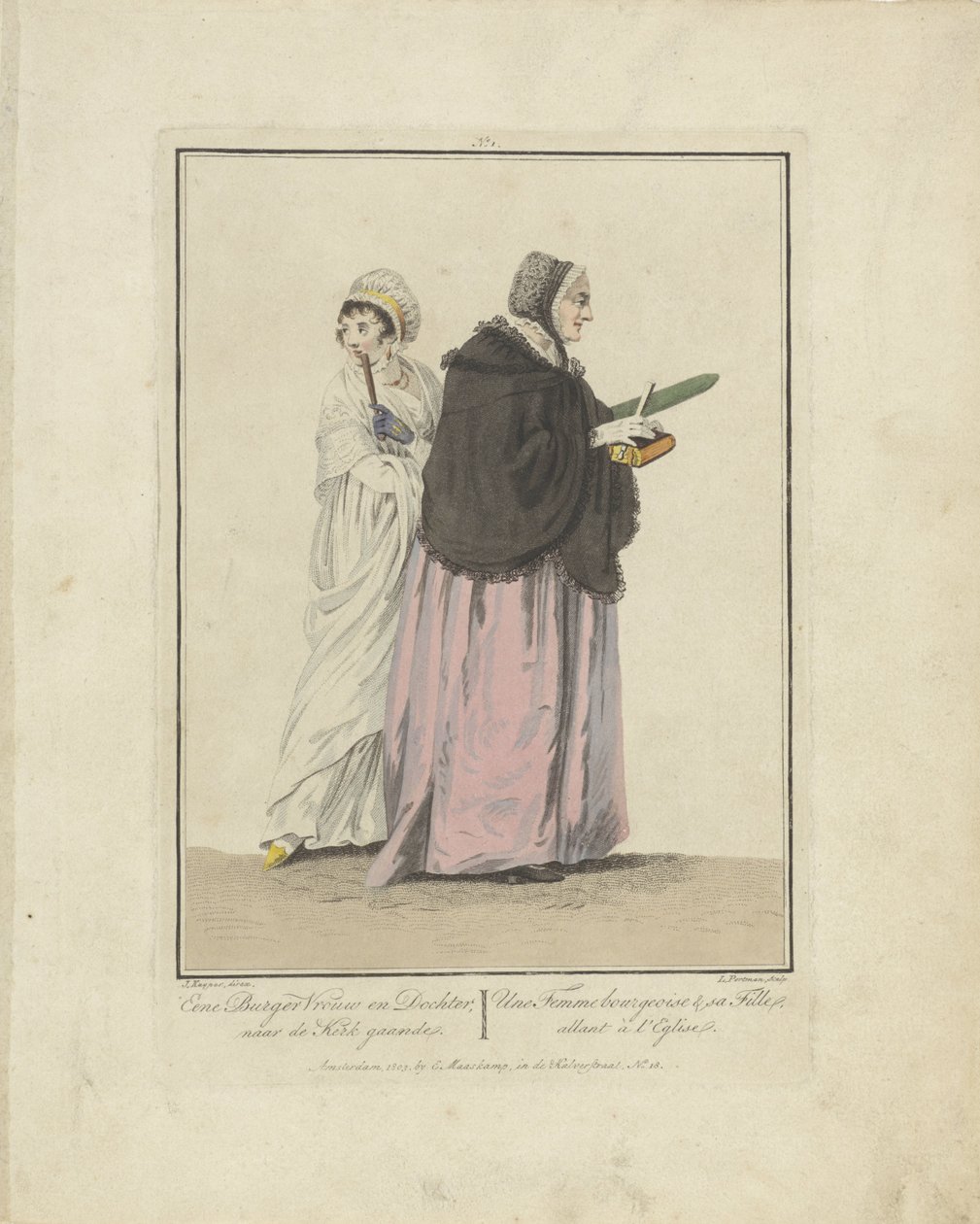 Äiti ja tytär matkalla kirkkoon Kansalaisen vaimo ja tytär; kirkossa käyminen / Une Femme bourgeoise & sa Fille, allant à l