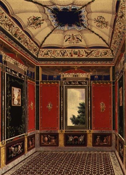 Augustine Aglion (1777-1857) maalaama Pompeian huone teoksesta The Decorations of the Garden Pavilion in the Grounds of Buckingham Palace tekijältä Ludwig Gruner