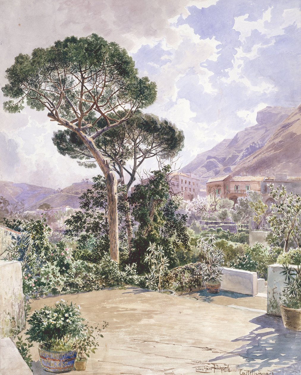 Castellamare (kynä ja akvarelli) tekijältä Ludwig Hans Fischer