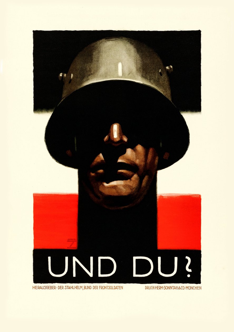Ja sinä Steel Helmet, League of Front Soldiers, 1929. tekijältä Ludwig Hohlwein