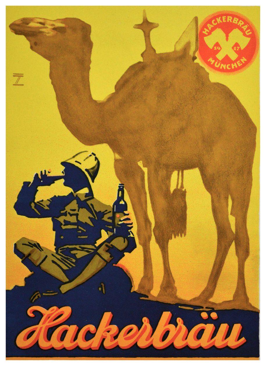 Hackerbrau-oluen julistemainos, n. 1930 (litografia) tekijältä Ludwig Hohlwein