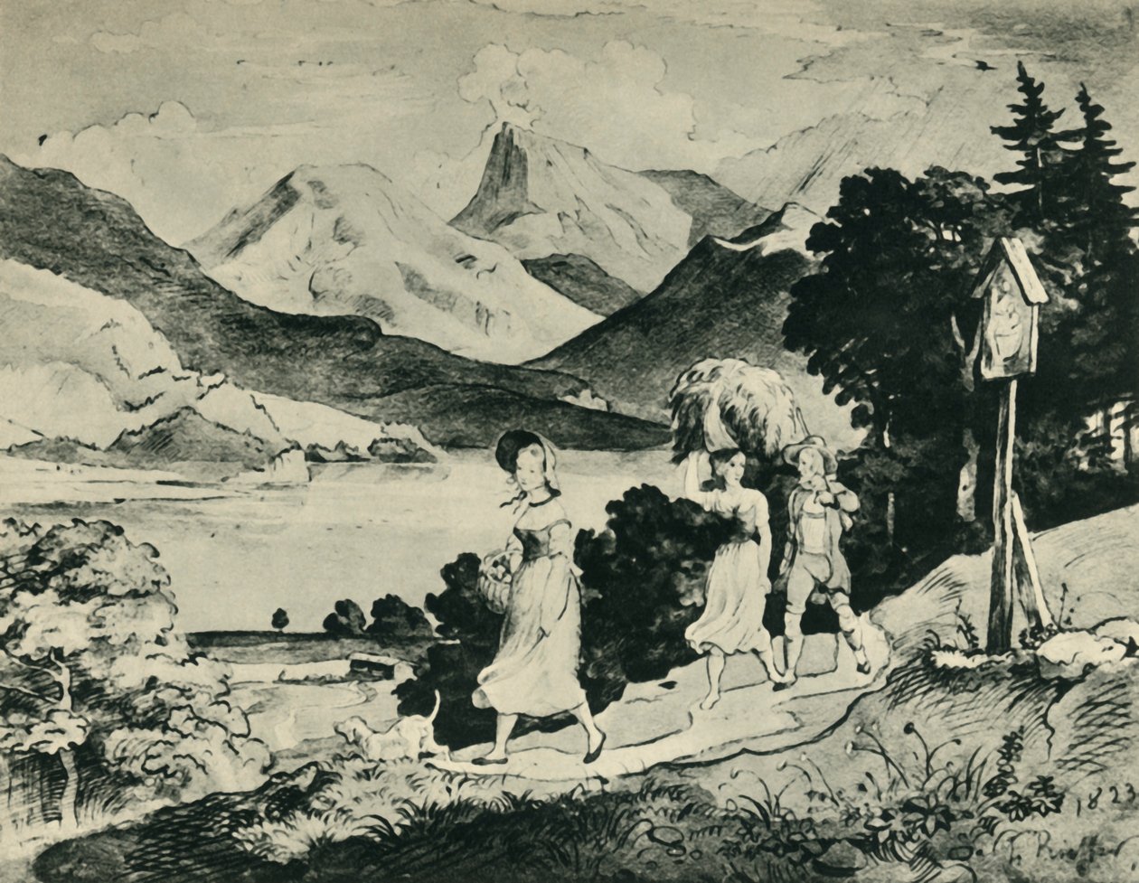 Fuschl-järvi, Salzburg, Itävalta, 1823, 1943. tekijältä Ludwig Richter