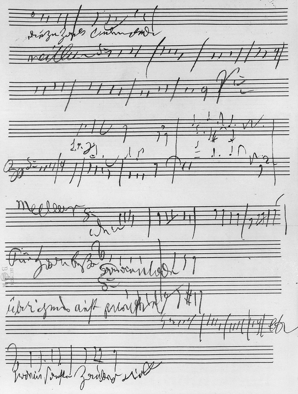 Käsinkirjoitettu nuotti (muste paperille) tekijältä Ludwig van Beethoven