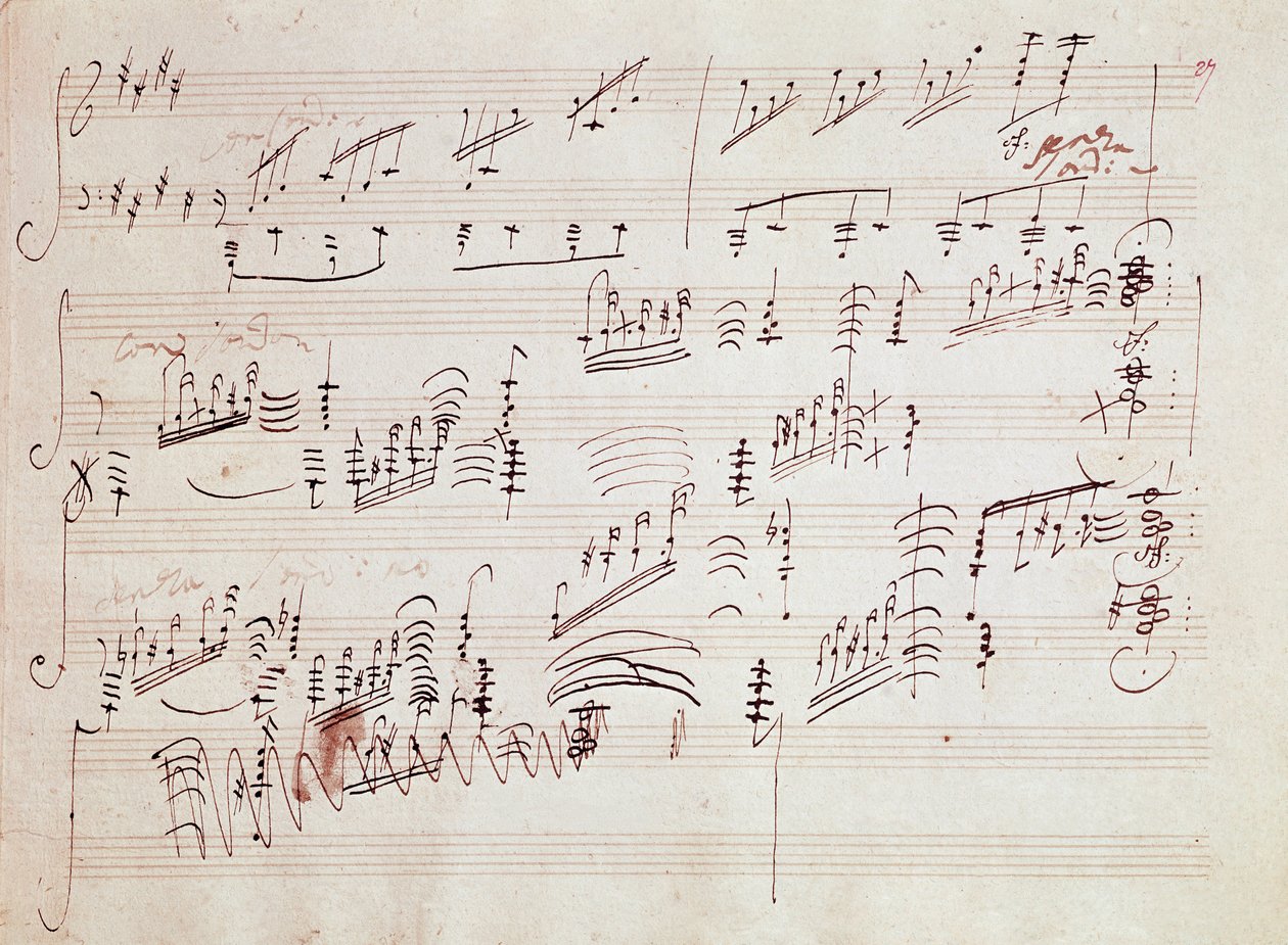 Nuotit saksalaisen säveltäjän Ludwig van Beethovenin (1770-1827) vuonna 1801 sävellettyyn kappaleeseen "" Sonata pour piano n* 14 en do diese minor" "" Sonata au clair de lune". House, Natale de Beethoven, Bonn. Saksa tekijältä Ludwig van Beethoven