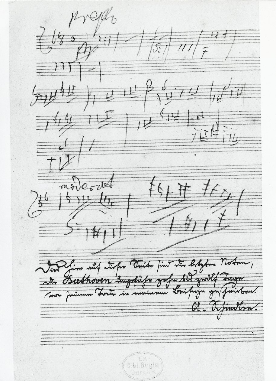 Viimeinen sivu saksalaisen säveltäjän Ludwig van Beethovenin (1770-1827) kirjoittamaa musiikkia tekijältä Ludwig van Beethoven