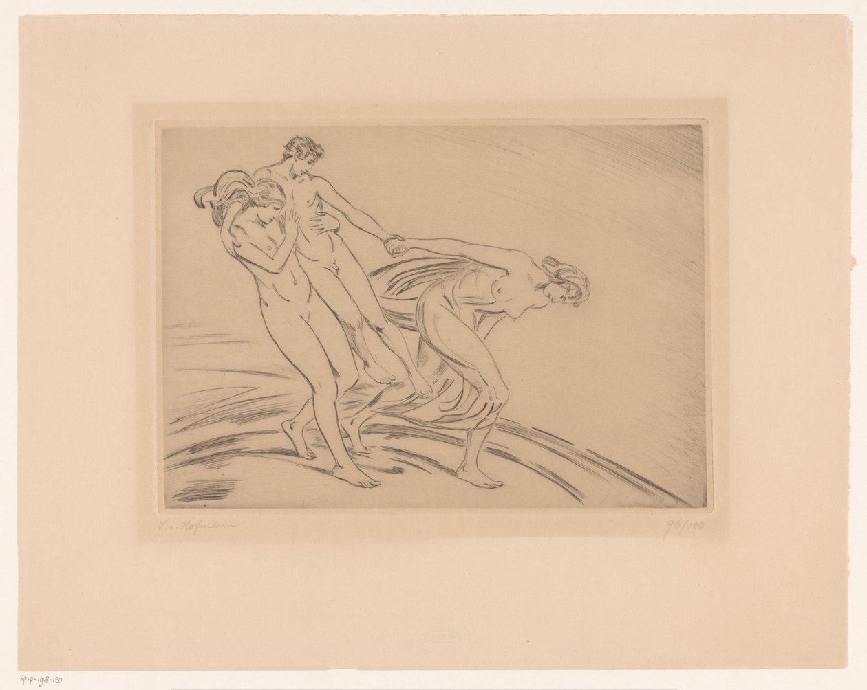 Kaksi naista sieppaavat miehen tekijältä Ludwig von Hofmann (signed by artist)