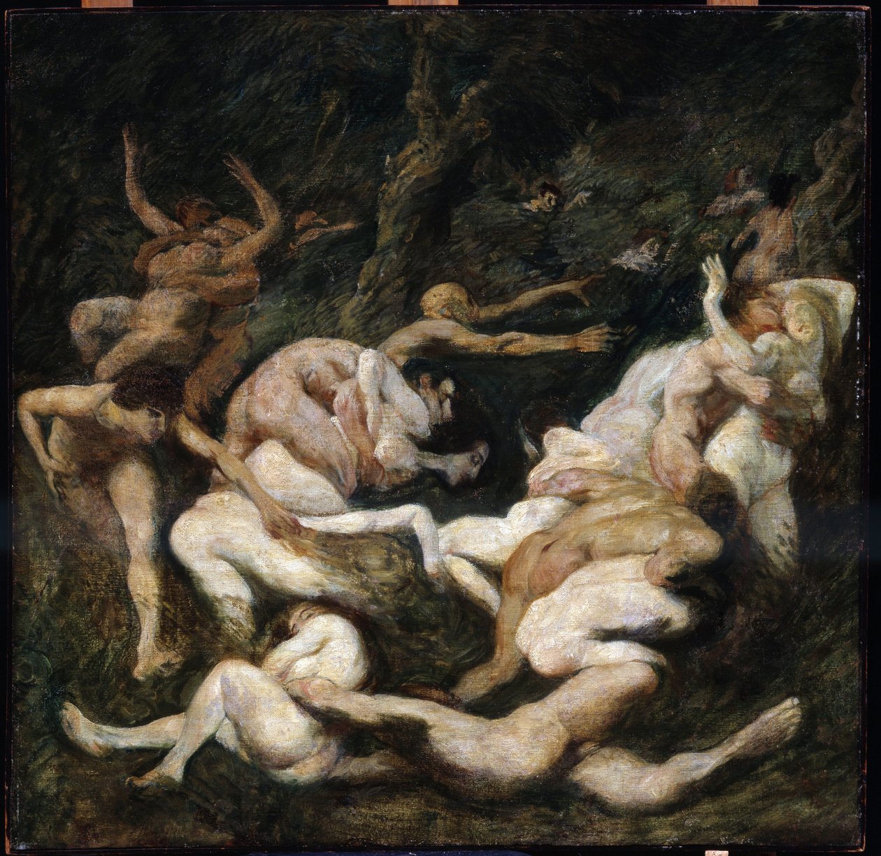 Naisten sieppaus. Ludwig von Hofmannin (1861-1945) maalaus. Öljy kankaalle. Aurinko: 70,8 x 72 cm. Pushkin, Moskova Naisten sieppaus tekijältä Ludwig von Hofmann