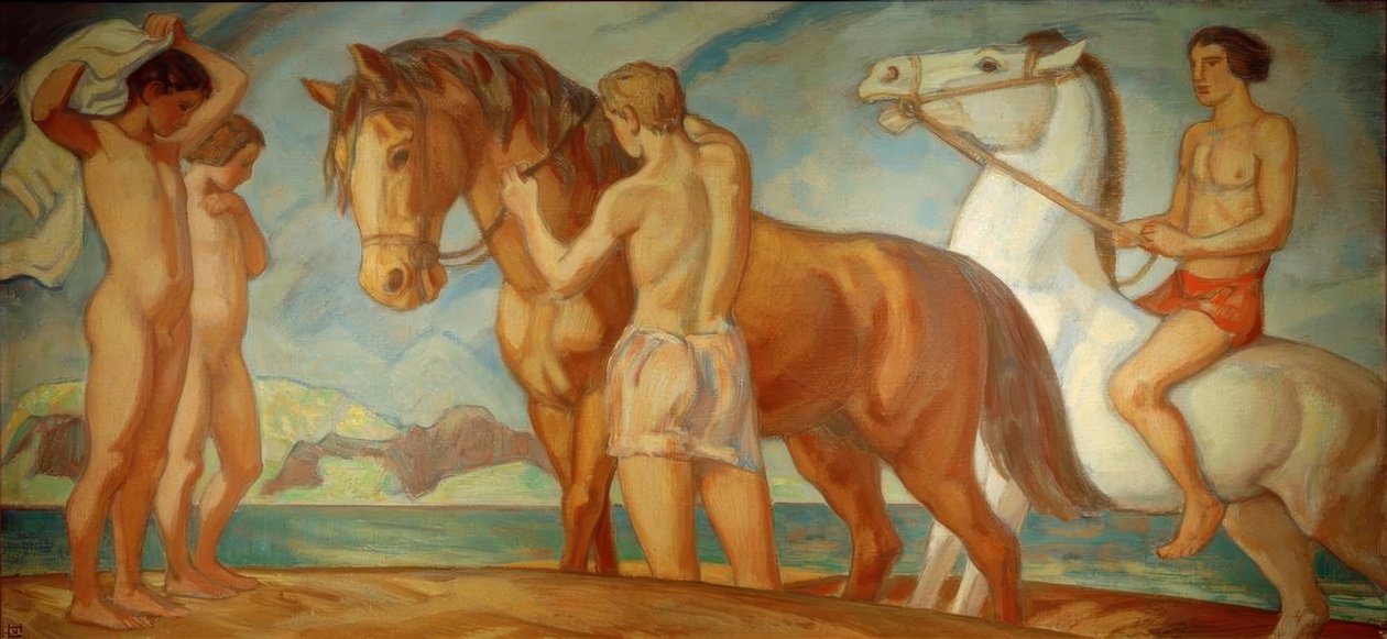 Ratsastaja meren rannalla tekijältä Ludwig von Hofmann