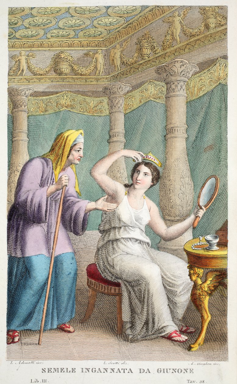 Semele on petetty tai Semele Ingannata da Giunone, kuvitus Ovidian Metamorphosesista, Firenze, 1832 (käsinvärinen kaiverrus) tekijältä Luigi Ademollo