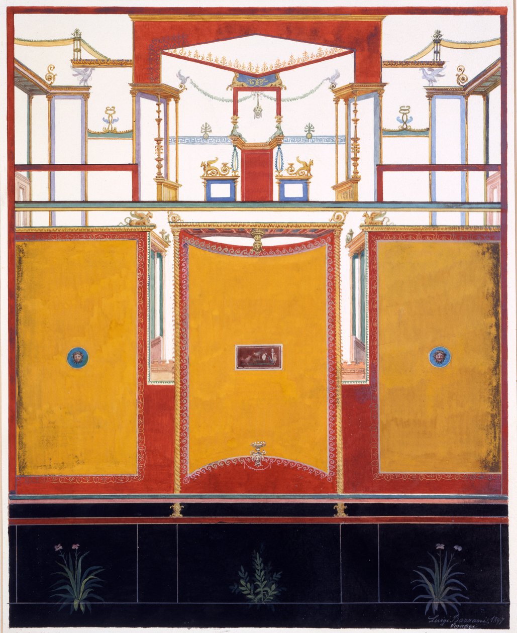 Seinäkoristeet Aulus Vettiuksen talosta, Pompejista, n. 36-39 jKr, 1987 tekijältä Luigi Bazzani