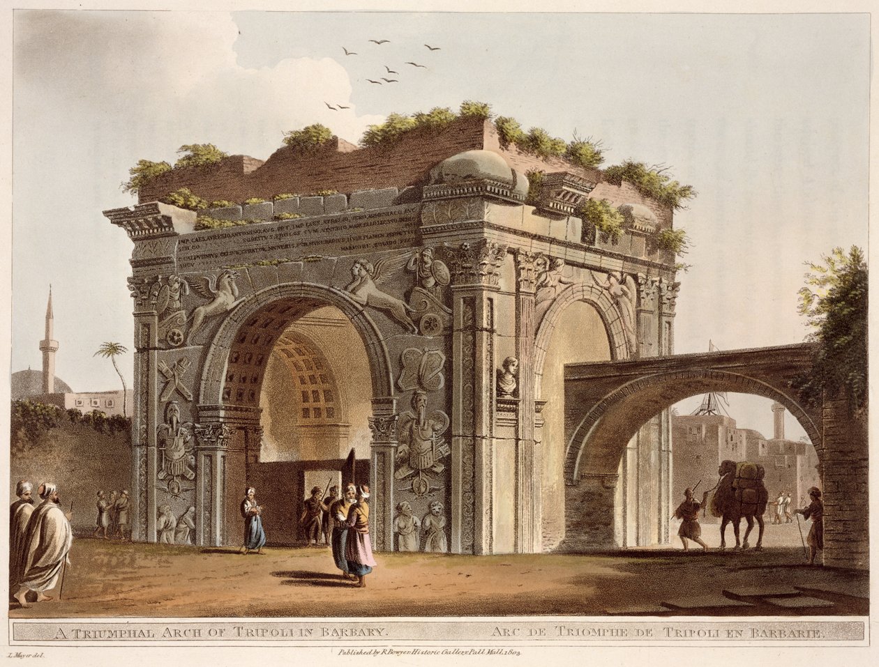 Tripolin riemukaari Barbarissa, levy 24 julkaisusta "Views in the Ottoman Empire", pubi. kirjoittanut Robert Bowyer (1758-1834) 1803 (akvatinta) tekijältä Luigi Mayer