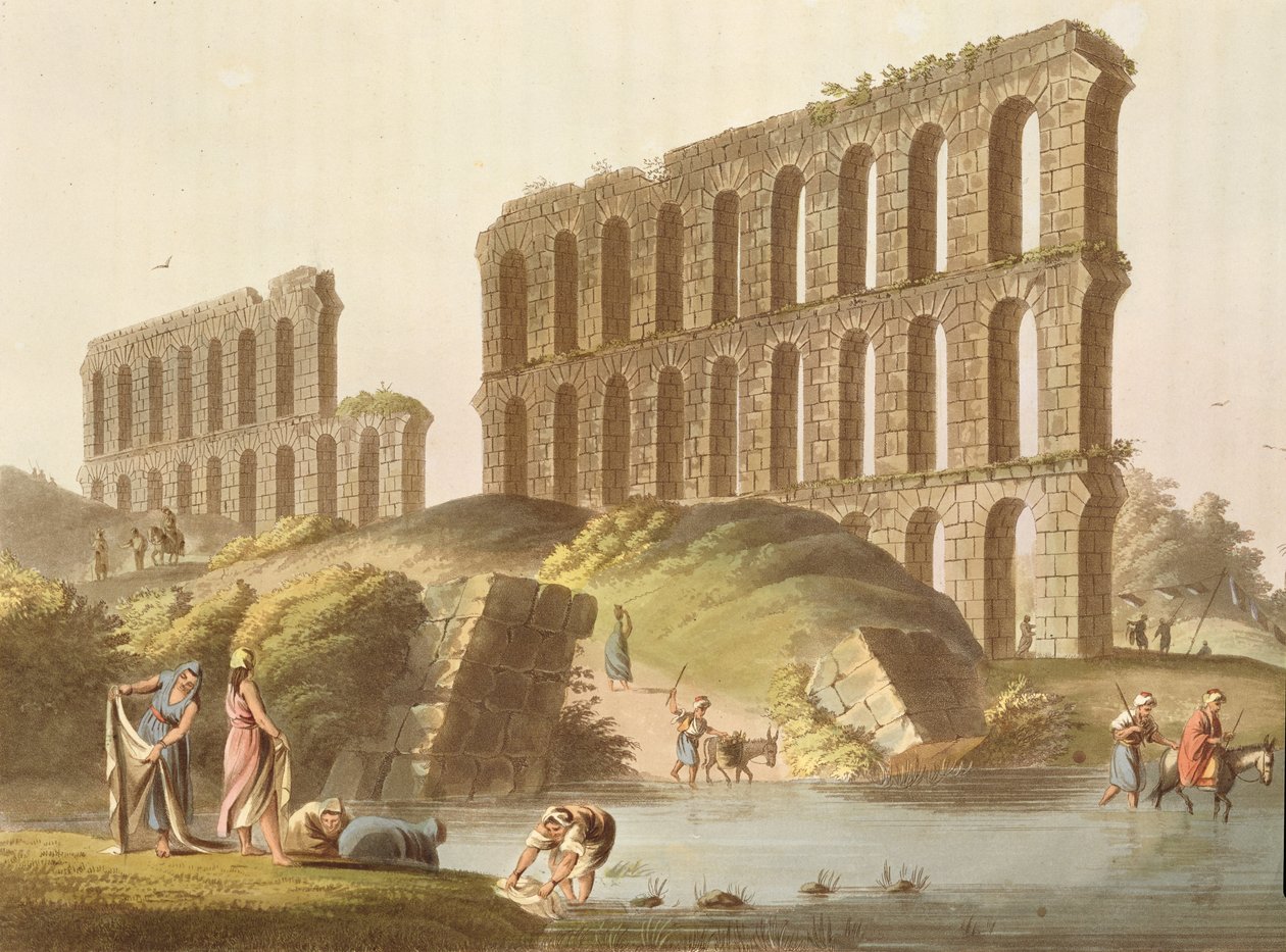 Muinaisen Karthagan suuren akveduktin rauniot, levy 23 julkaisusta "Views in the Ottoman Empire", pubi. kirjoittanut Robert Bowyer (1758-1834) 1803 (akvatinta) tekijältä Luigi Mayer