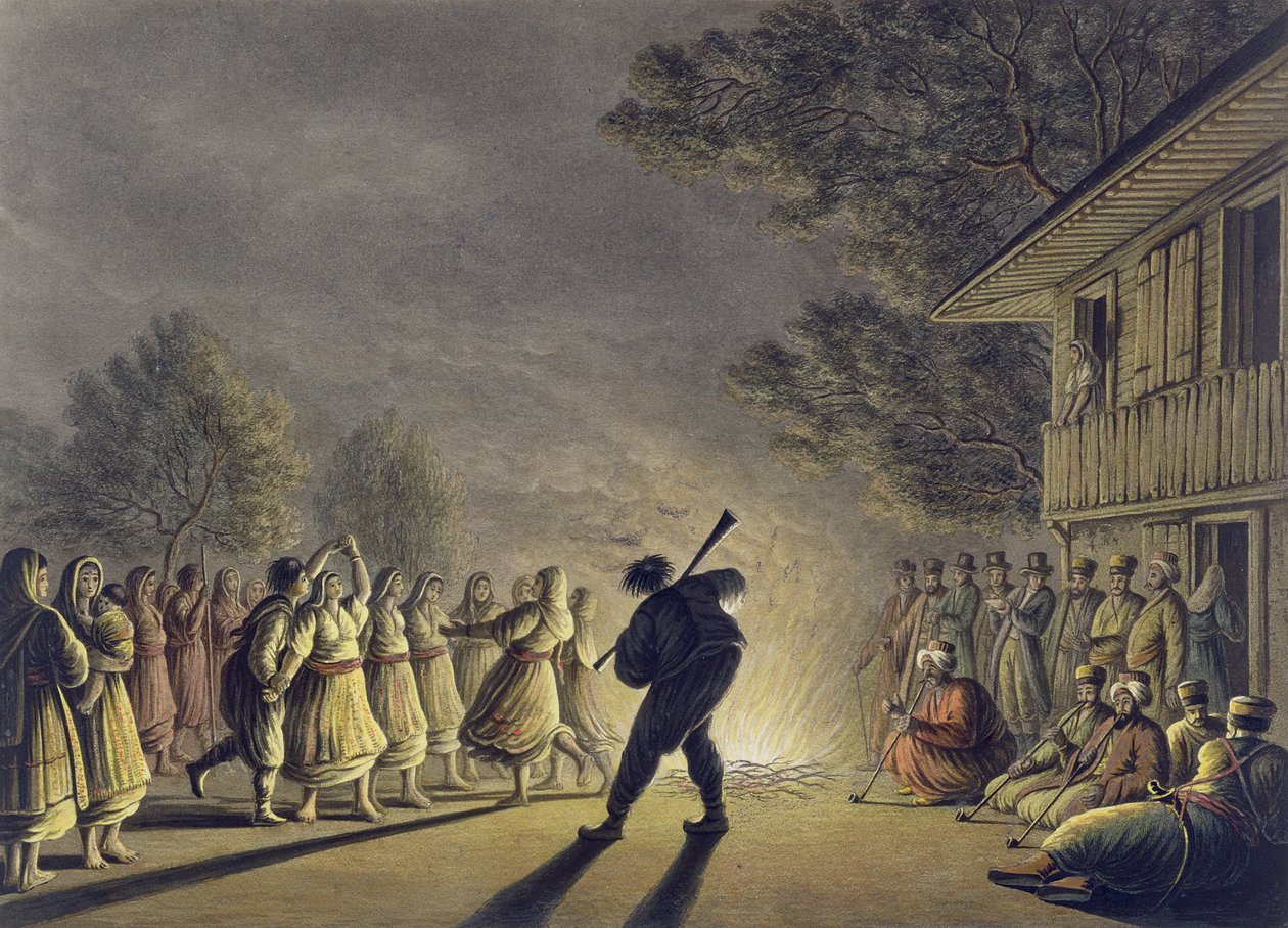 Bulgarian talonpoikien tanssi, pubi. kirjoittanut William Watts, 1806 tekijältä Luigi Mayer