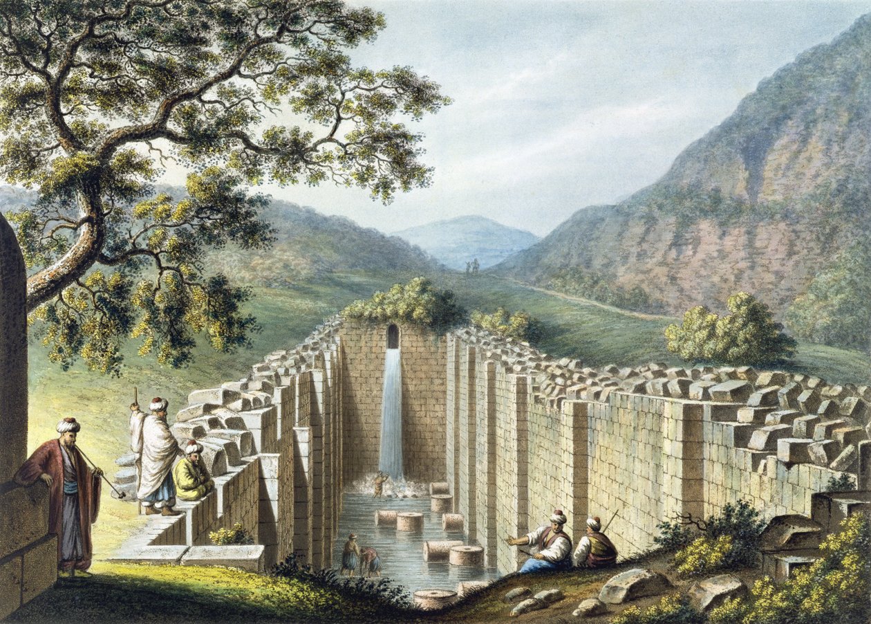 The Fountain of Siloah, Jerusalem, julkaisija William Watts, 1801. tekijältä Luigi Mayer
