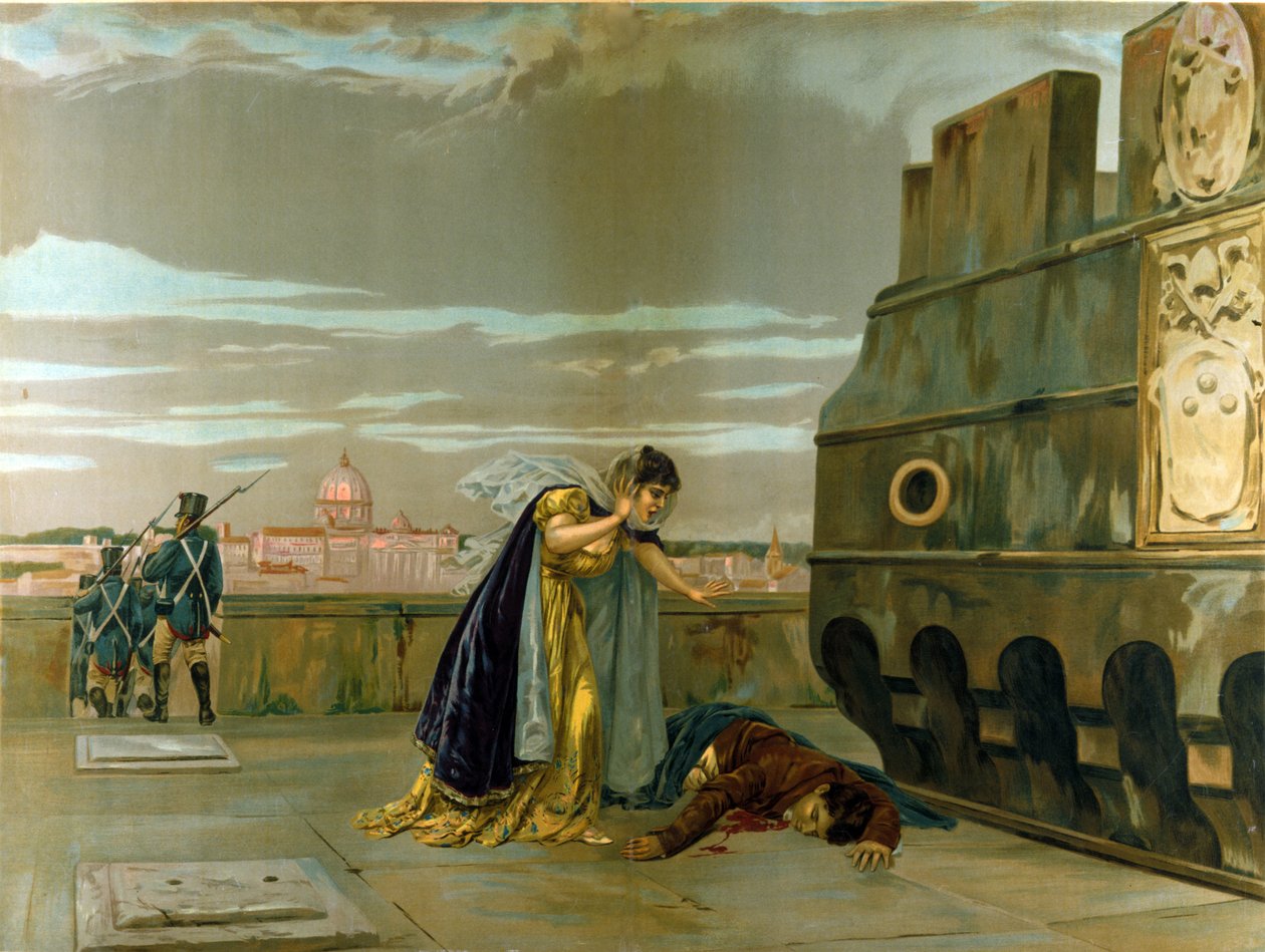 Kohtaus Giacomo Puccinin "Toscasta". tekijältä Luigi Morgari