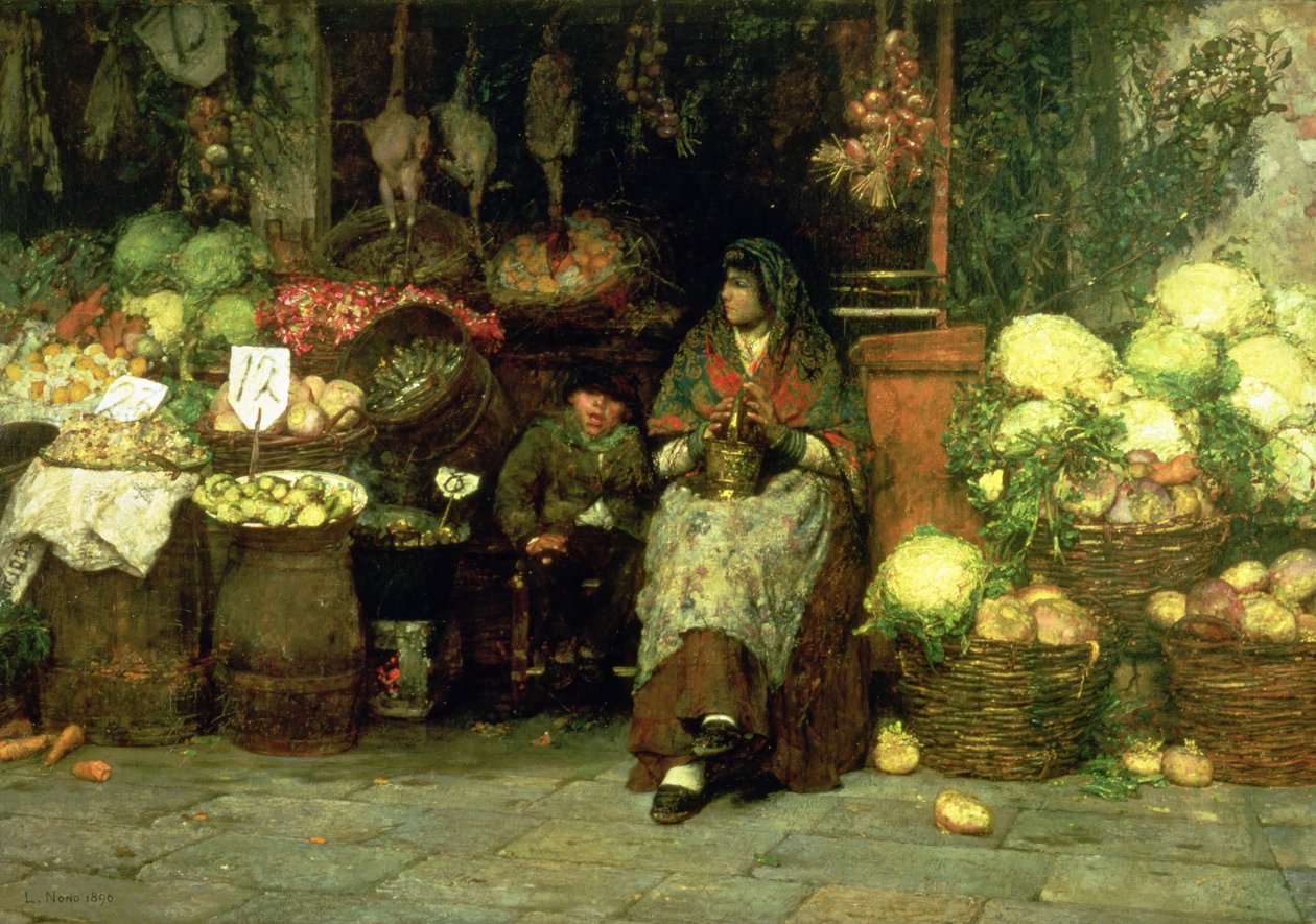Vihannesten myyjä, 1890 tekijältä Luigi Nono