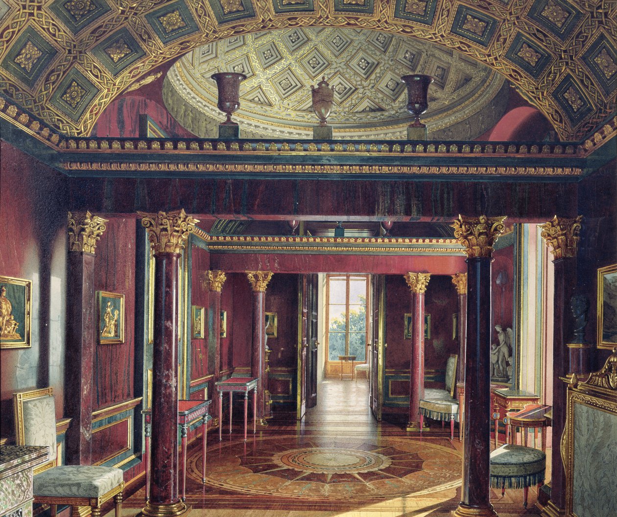 Akaattihuone Katariinan palatsissa Tsarskoje Selossa, 1859 (wc ja valkoinen väri paperille) tekijältä Luigi Premazzi
