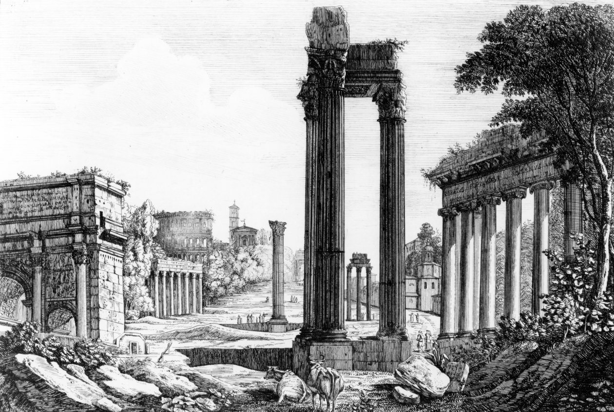 Yleisnäkymä Forum Romanumille, 1817 tekijältä Luigi Rossini