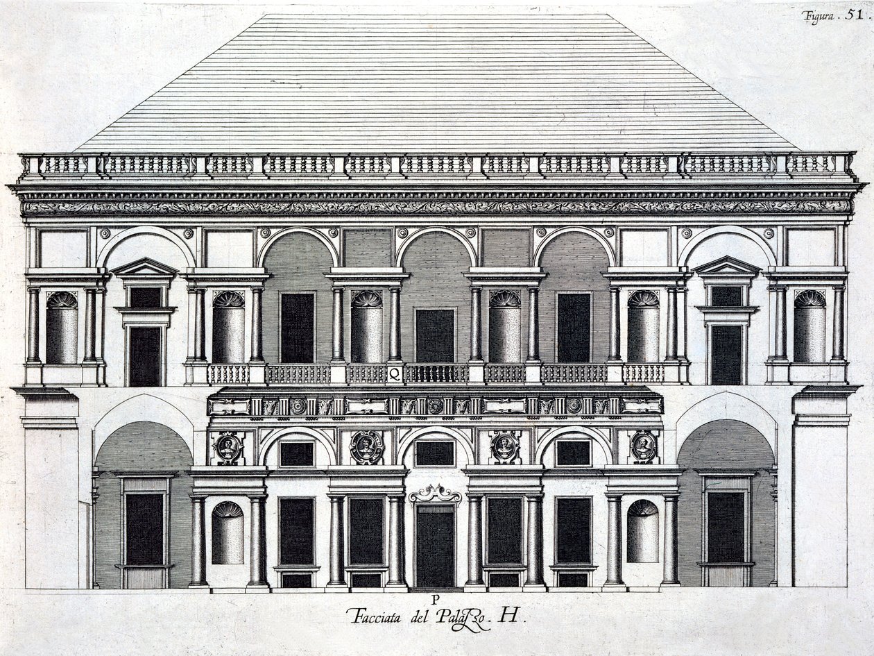 Casertan kuninkaallisen palatsin suunnittelu 1756 tekijältä Luigi Vanvitelli