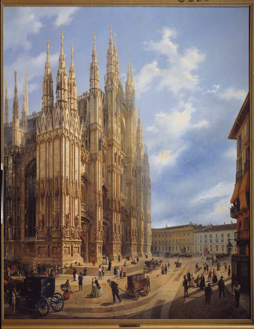 Milanon katedraali (Duomo) (Italia). Luigi Premazzin (1814-1891) maalaus öljy kankaalle tekijältä Luigi Premazzi
