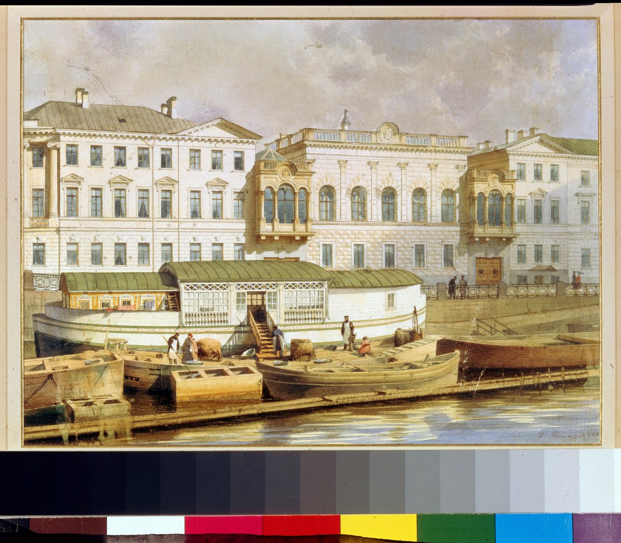 Shuvalov (tai Narytshkine) palatsi Fontanka-joen rannalla, Pietari (Venäjä) (Naryshkin Palace Fontanka-joella) - Ludwig (Luigi) Premazzin (1814-1891) maalaus, akvarelli paperille, 1800-luvun puoliväli - Yksityinen kokoelma tekijältä Luigi Premazzi
