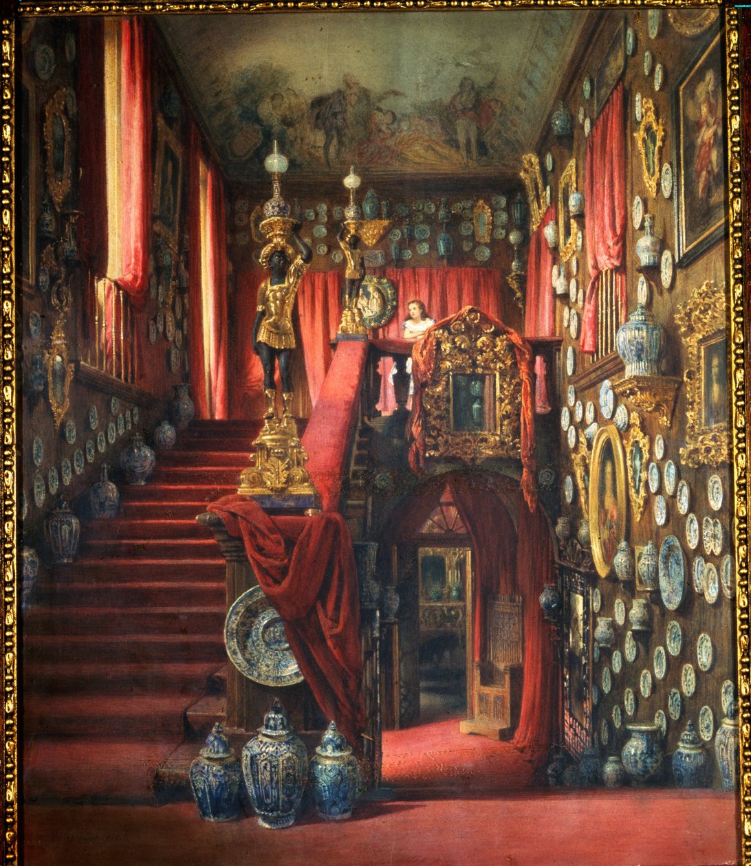 Paroni Alexandre von Stieglitzin (1814-1884) talon portaat Pietarissa (Venäjä). Luigi Premazzin (1814-1891) teos, akvarelli paperille, noin 1870. Italialaista taidetta tekijältä Luigi Premazzi