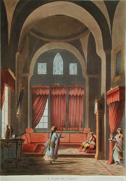 A Lady of Cairo, teoksesta "Näkymät Egyptissä, alkuperäisistä piirustuksista Sir Robert Ainslien hallussa", julkaistu 1802 (värilitho) tekijältä Luigi (after) Mayer