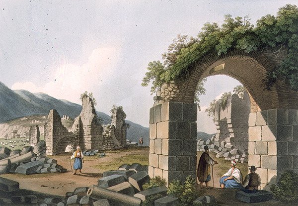Efesoksen kylpylän rauniot, levy 43 julkaisusta "Views in the Ottoman Dominions", pubi. kirjoittanut R. Bowyer tekijältä Luigi (after) Mayer