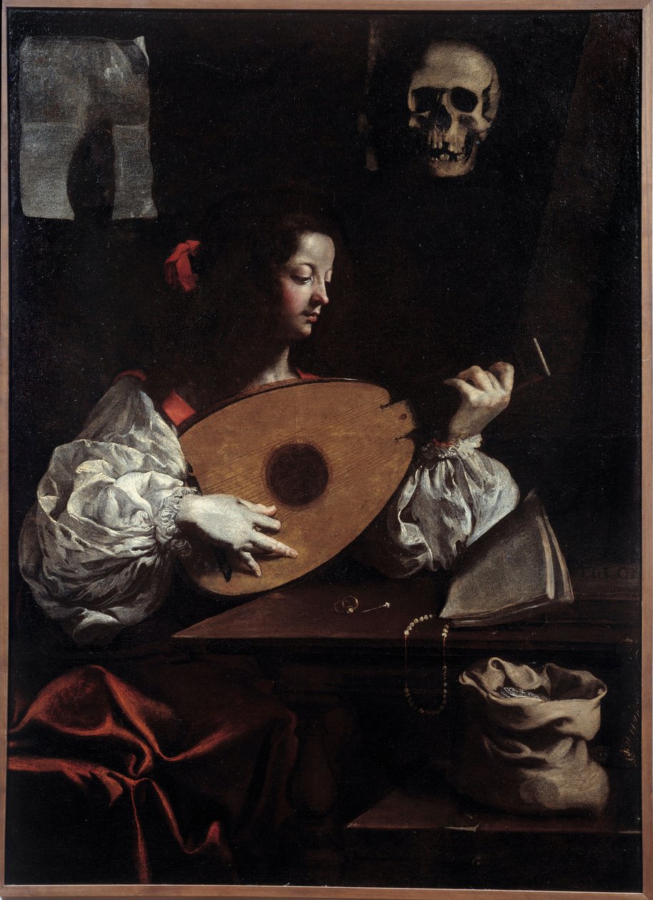 Luutun soittaja. Luigi Miradorin maalaus (vanite) (1600-luku) tekijältä Luigi Miradori