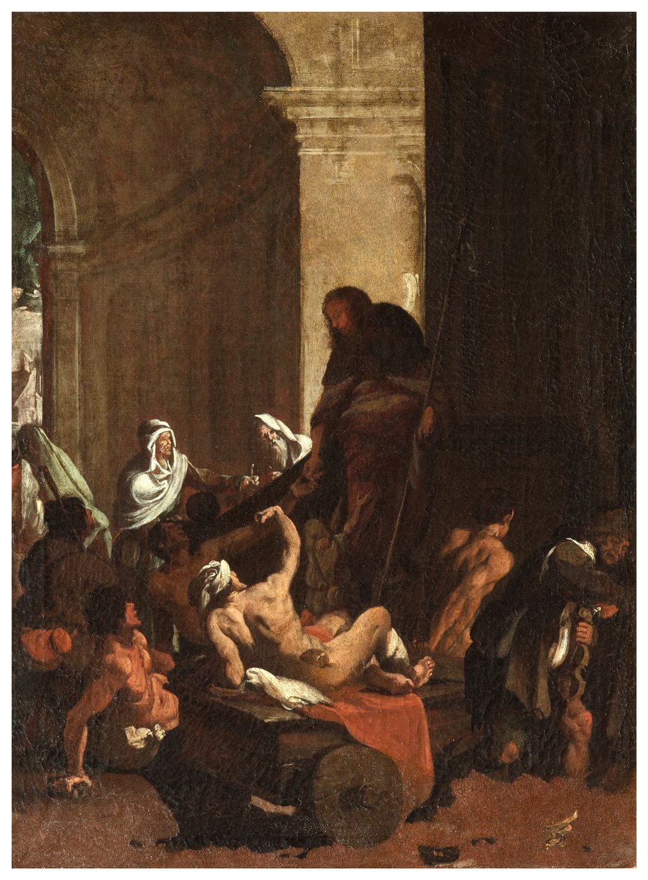 North Transept, San Roccon alttari 1635, 45, Genovesino 1645, Tavaroiden jakelu köyhille, Maalattu alhaalla vasen tekijältä Luigi Miradori