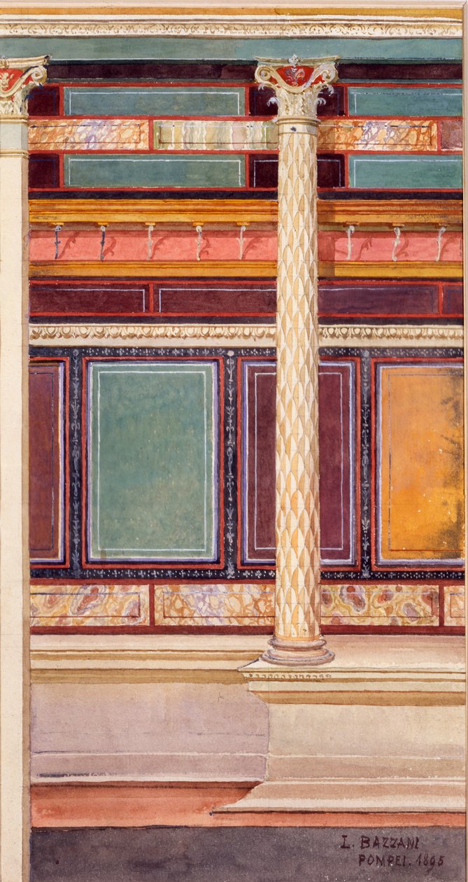 Arkkitehtoninen fresko cubiculumissa, Hopeahäiden talo, Pompeji, 1897 tekijältä Luigi Bazzani