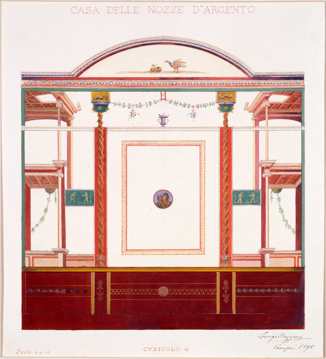 Seinäkoristeet Hopeahäätalosta Pompejista, 1897 tekijältä Luigi Bazzani