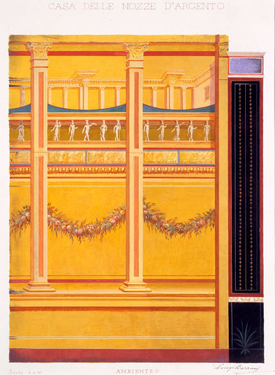 Seinäkoristeet Hopeahäätalosta Pompejista, 1897 tekijältä Luigi Bazzani