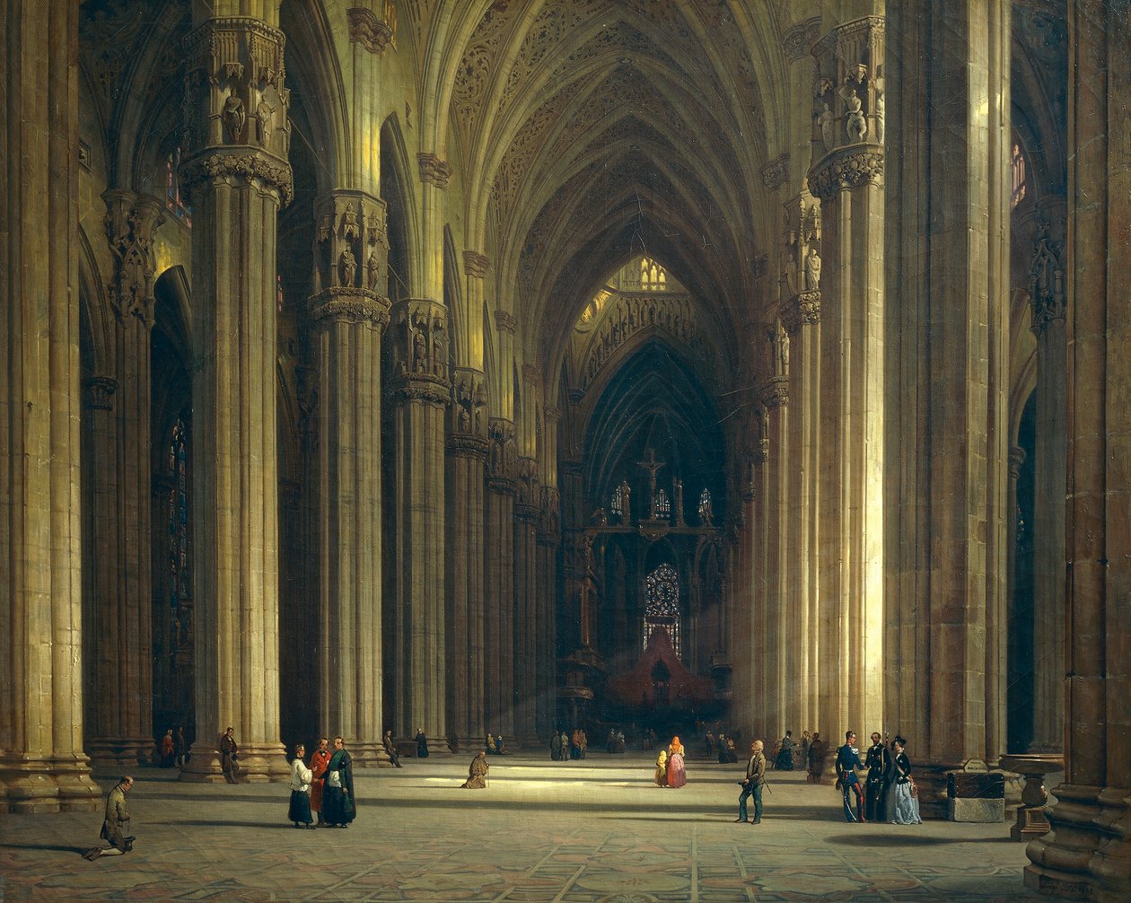 Milanon katedraalin (Milano Duomo) sisustus, kirjoittanut Luigi Bisi (1814-1886) tekijältä Luigi Bisi