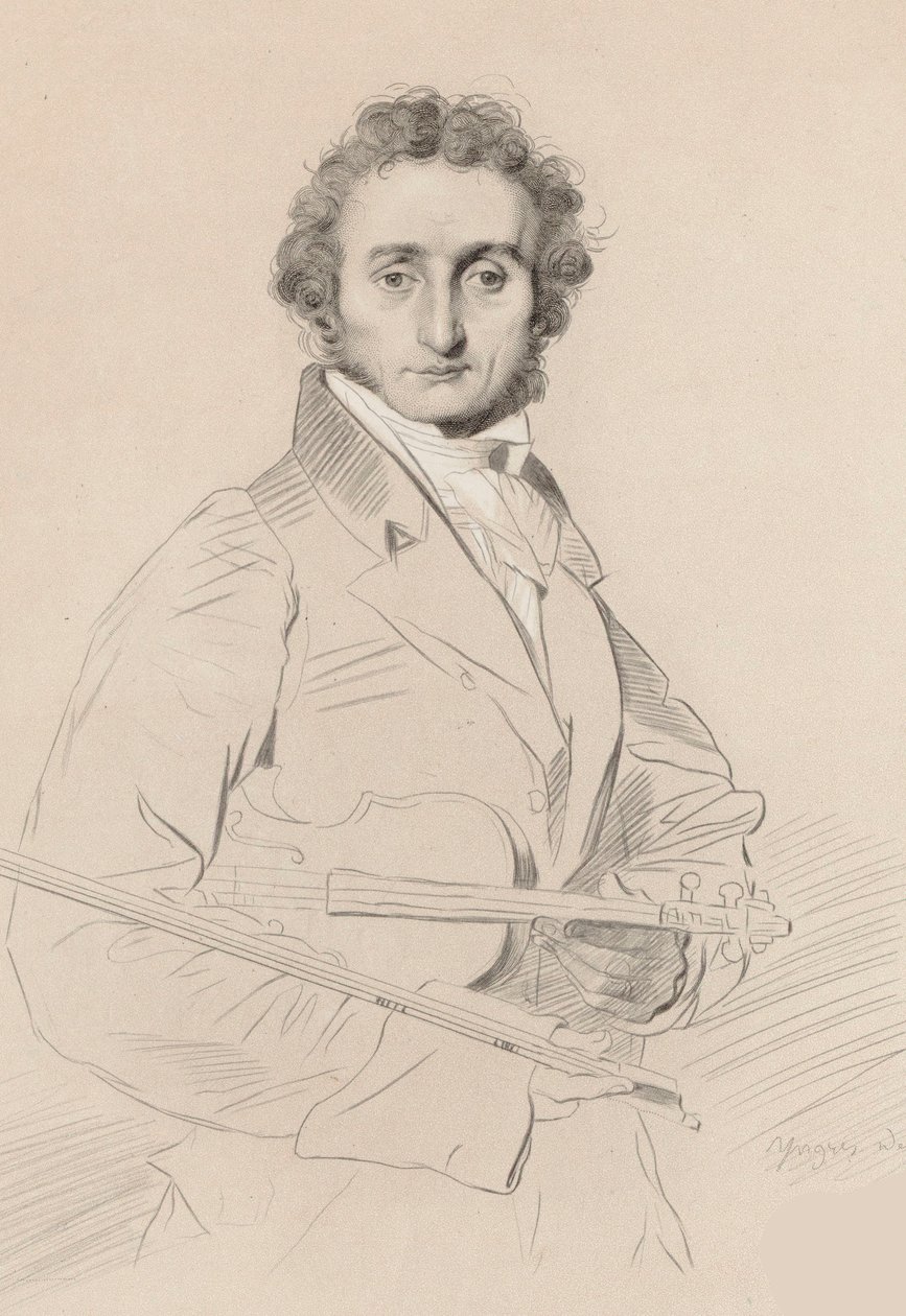 Niccolò Paganinin muotokuva 1782-1840, 1830. tekijältä Luigi Calamatta