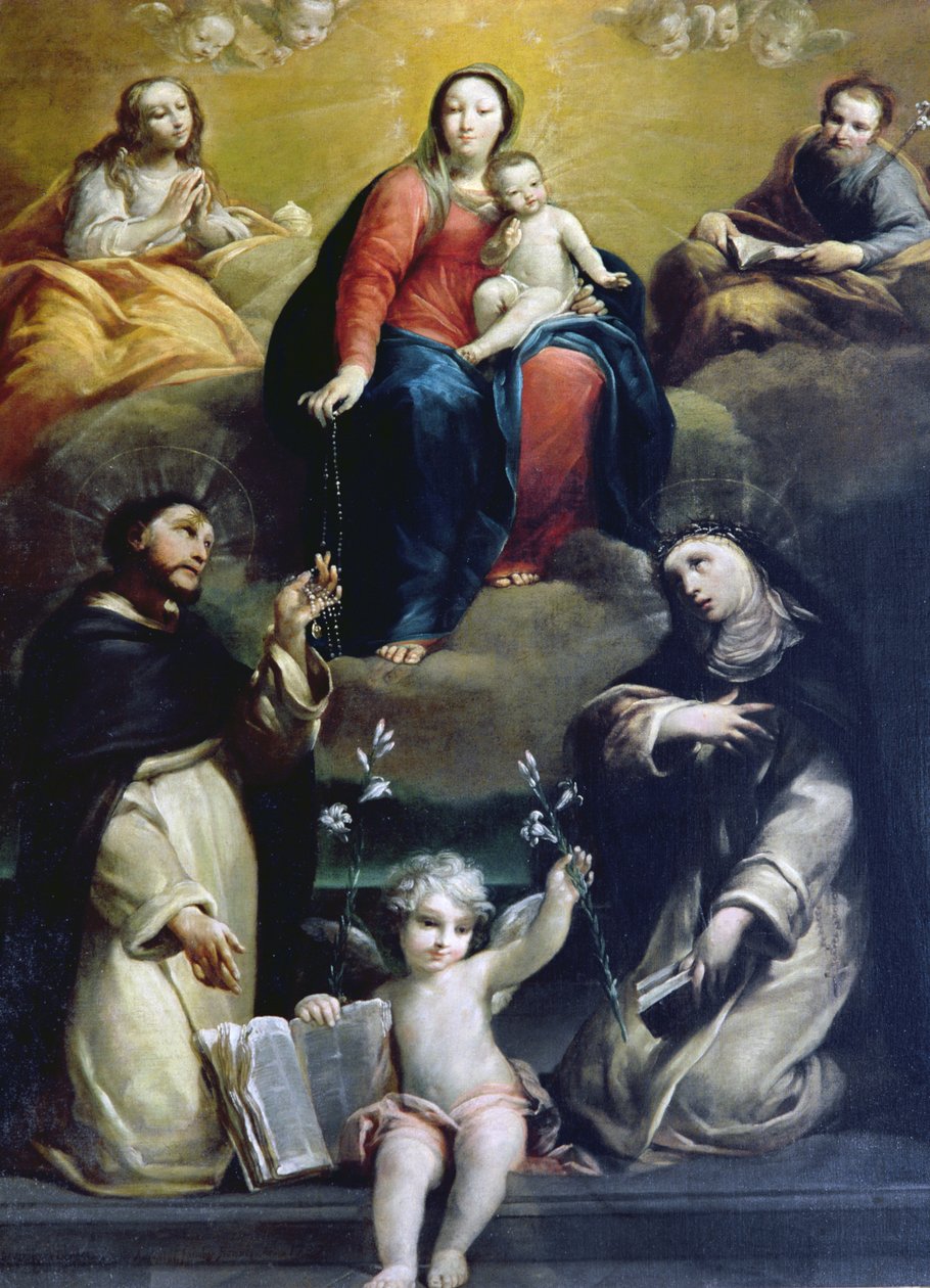 Ruusukon madonna SS Dominicin, Katariinan, Maria Magdaleenan ja Joosefin kanssa, 1732 tekijältä Luigi Crespi