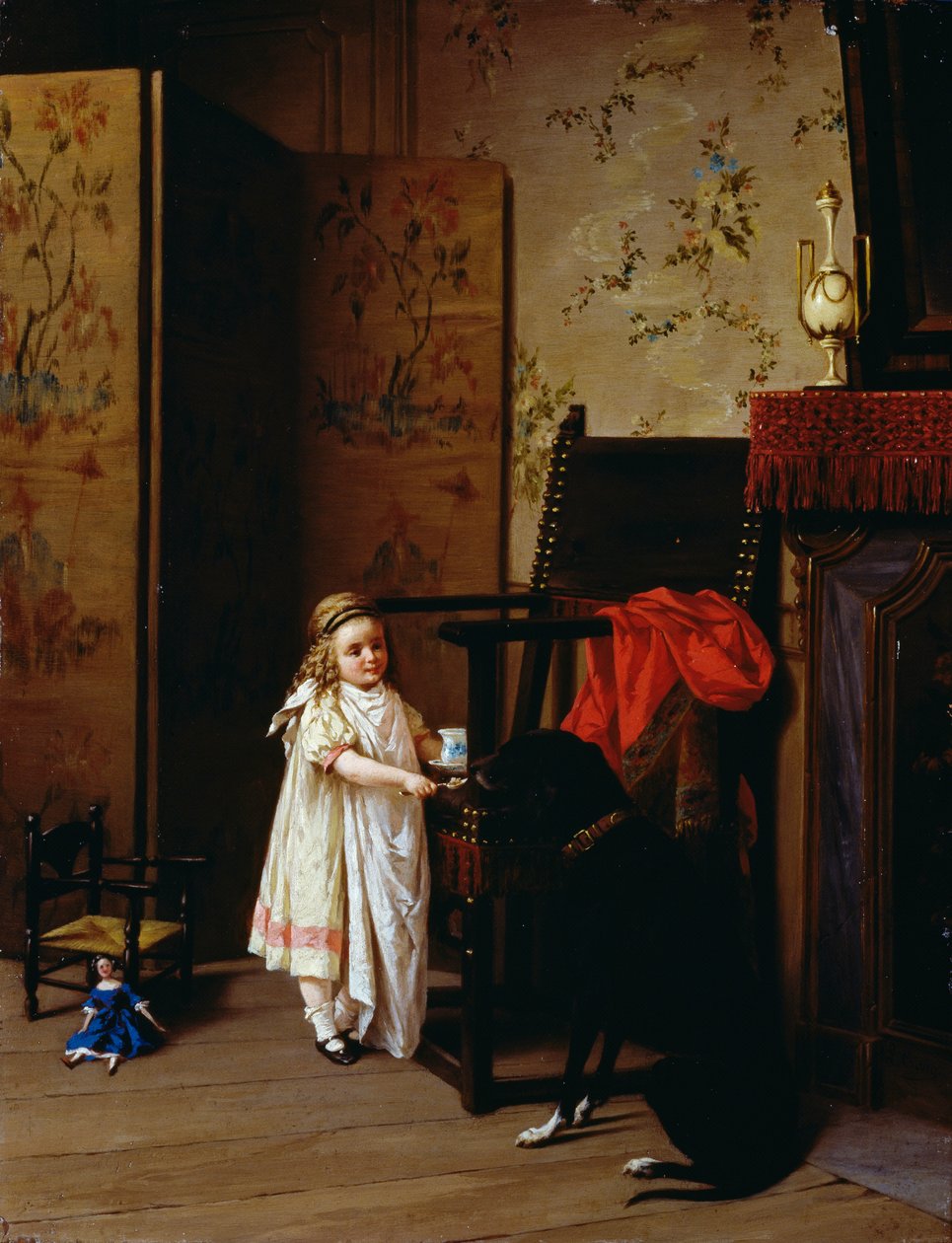 Aamiainen kahdelle, kirjoittanut Luigi Crosio (1835-1915), öljy levylle, 42x32 cm tekijältä Luigi Crosio